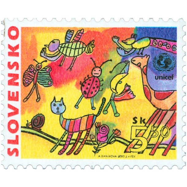 Známka slovensko 2000 - detská známka - unicef - známka-2000-UNICEF
