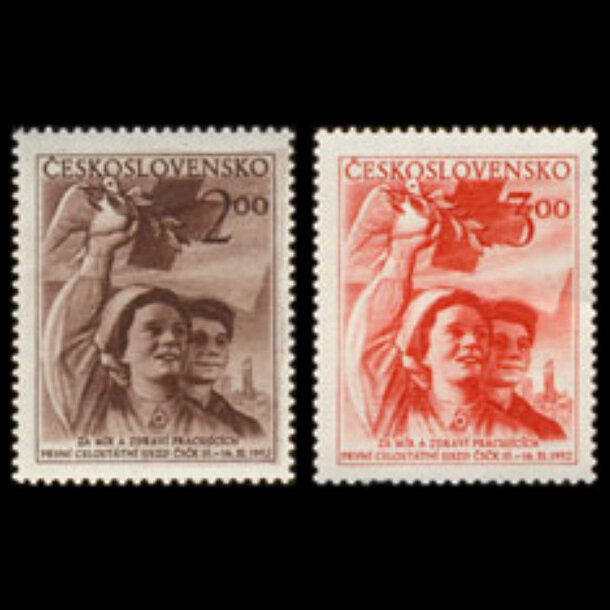 Séria známok československo 1952 - zjazd čsčk - znamky-1952-770-71