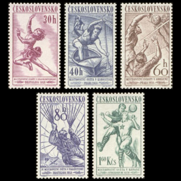 Séria známok československo 1958 - šport - znamky-1958-1058-62