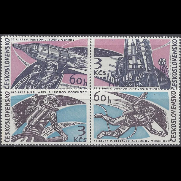 Séria známok československo 1965 - voschod 2 a gemini 3 (spojky) - znamky-1965-1529-32S