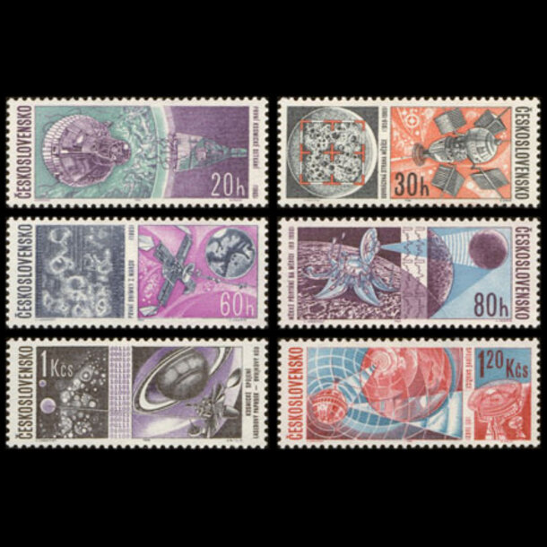 Séria známok československo 1966 - výskum vesmíru - znamky-1966-1651-56