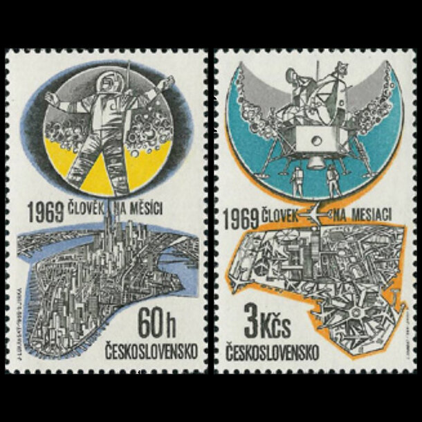 Séria známok československo 1969 - letecké - človek na mesiaci - znamky-1969-1888-89