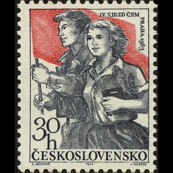 Známka československo 1963 - zjazd čsm - znamky-1962-1393
