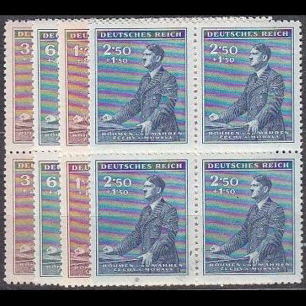 Séria známok protektorát čechy a morava 1942 - narodeniny a. hitlera (štvobloky) - znamky-pcm-1942-85-88B