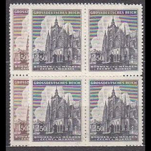 Séria známok protektorát čechy a morava 1944 - chrám sv. víta (štvorkbloky) - znamky-pcm-1944-140-41B
