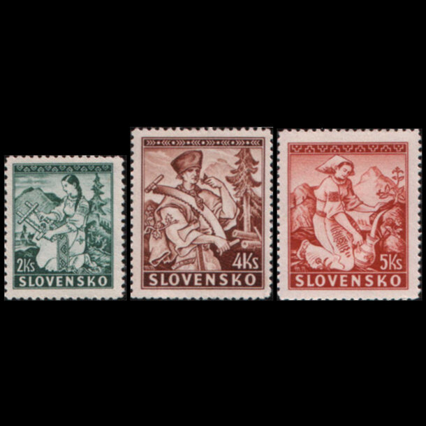 Séria známok slovensko 1939 - ľudové motívy - znamky-1939-43-45-2