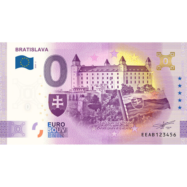 0 euro souvenir slovensko 2026 - bratislava - hrad so znakmi gold - AB2_0-euro-souvenir-sk-bratislava-a-hr-golden