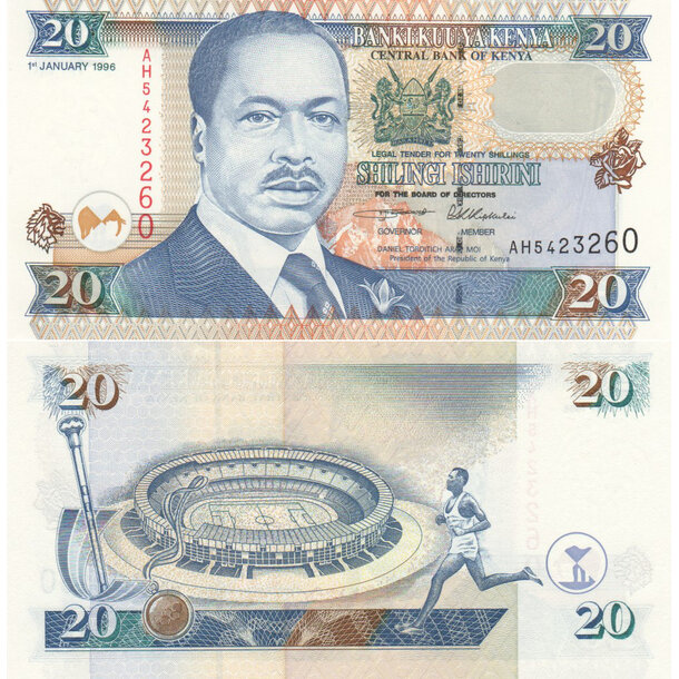 20 shillings 1996 keňa - Bankovka Keňa 20 Shillings 1996 - 35a