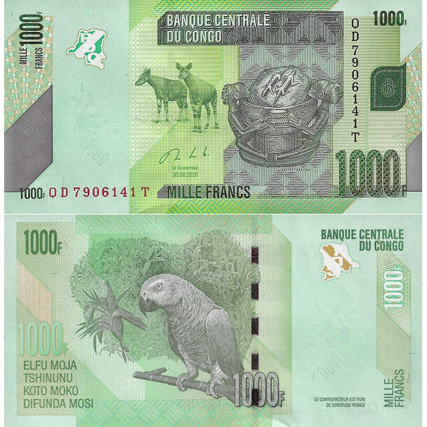 1000 francs 2020 kongo - Bankovka Kongo 1000 Francs 2020 - 101