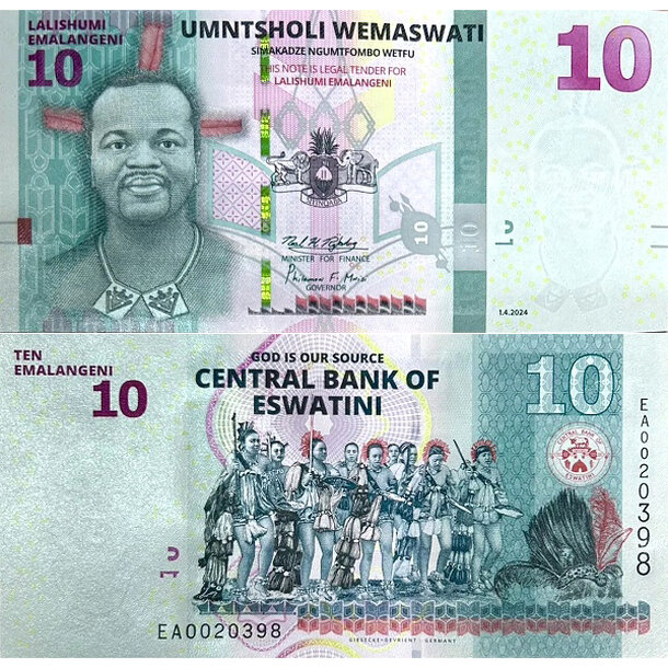 10 emalageni 2024 svazijsko - Bankovka Svazijsko 10 Emalageni 2024 - A44