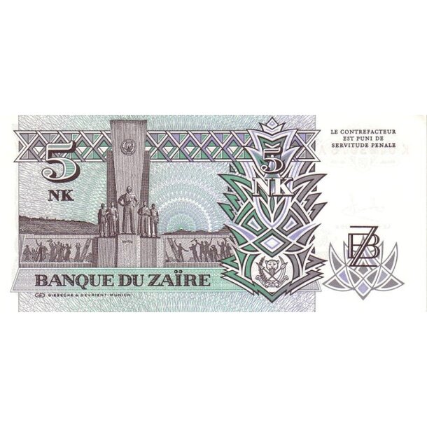 5 nouveaux makuta 1993 zair - Bankovka Zair 5 Nouveaux Makuta 1993 - 48-2