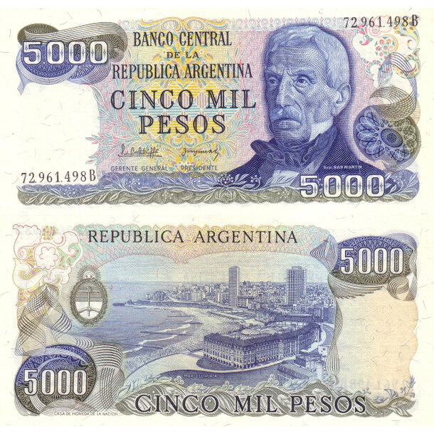 5000 pesos 1977 argentína - Bankovka Argentína 5000 Pesos 1977 - 305b
