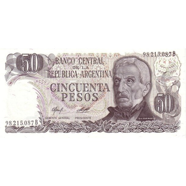 50 pesos 1976 argentína - Bankovka Argentína 50 Pesos 1976 - 301-1