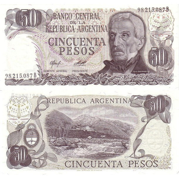 50 pesos 1976 argentína - Bankovka Argentína 50 Pesos 1976 - 301