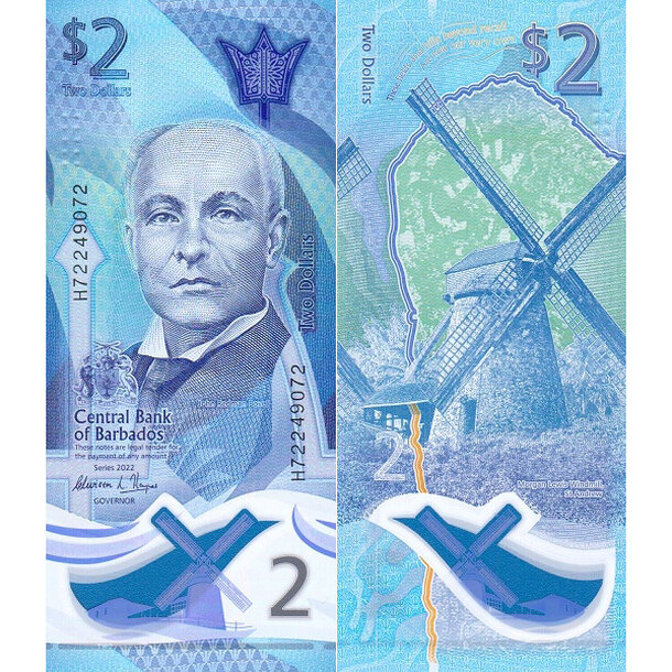 2 dollars 2022 barbados - Bankovka Barbados 2 Dollars 2022 - 80a polymér