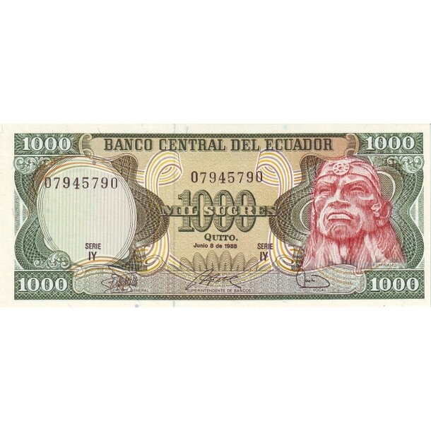 1000 sucres 1988 ekvádor - Bankovka Ekvádor 1000 Sucres 1988 - 125b-1