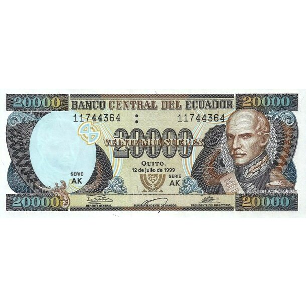 20 000 sucres 1999 ekvádor - Bankovka Ekvádor 20 000 Sucres 1999 - 129f-1