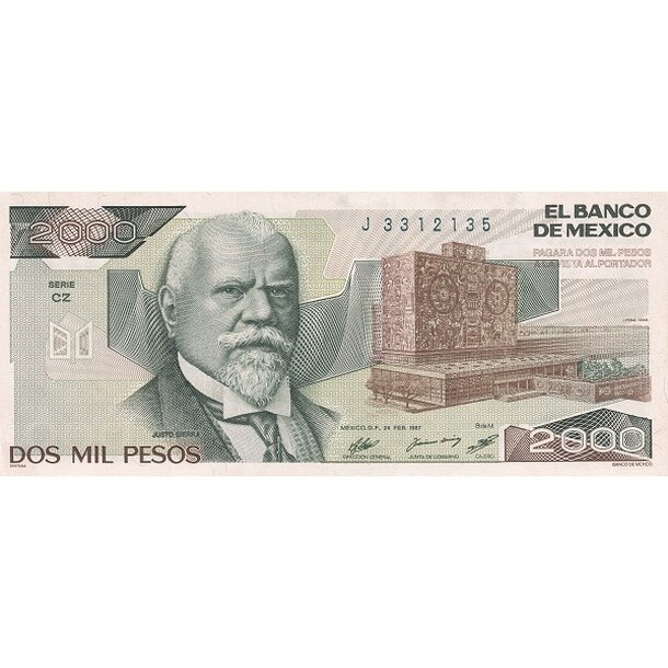 2 000 pesos 1987 mexiko - Bankovka Mexico 2 000 Pesos 1987 - 86b-1