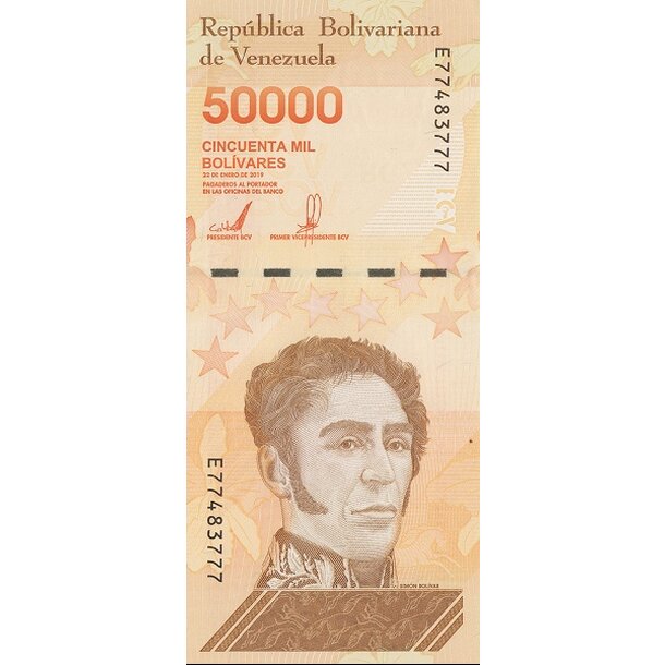 50 000 bolívares 2019 venezuela - Bankovka Venezuela 50 000 Bolívares 2019 - 111-1