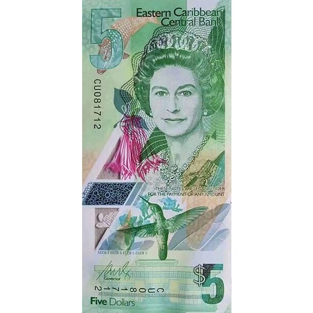 5 dollars 2021 východný karibik - Bankovka Východný Karibik 5 Dollars 2021 - 56 polymér-1