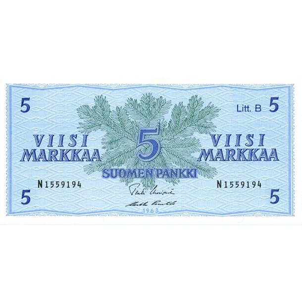 5 markka 1963 fínsko - Bankovka Fínsko 5 Markka 1963 - 106A-1