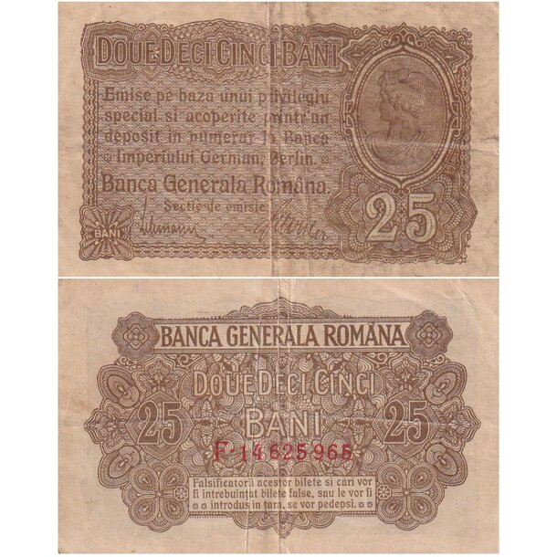 25 bani 1917 rumunsko - Rumunsko-25-Bani-1917-M1