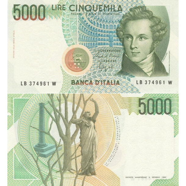5000 lire 1985 taliansko - Bankovka Taliansko 5000 Lire 1985 - 111b