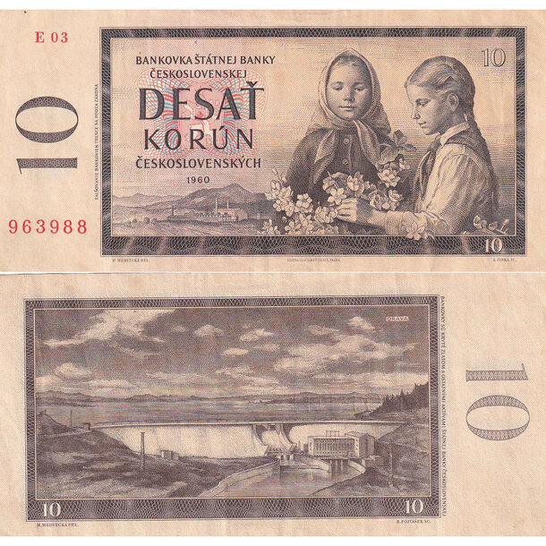 10 korún 1960 československo - séria e - Bankovka ČSR 10 Korún 1960 VF séria E - 88c