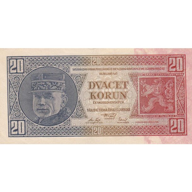 20 korún 1926 československo - séria hh - 20-kcs-1926-hh-1