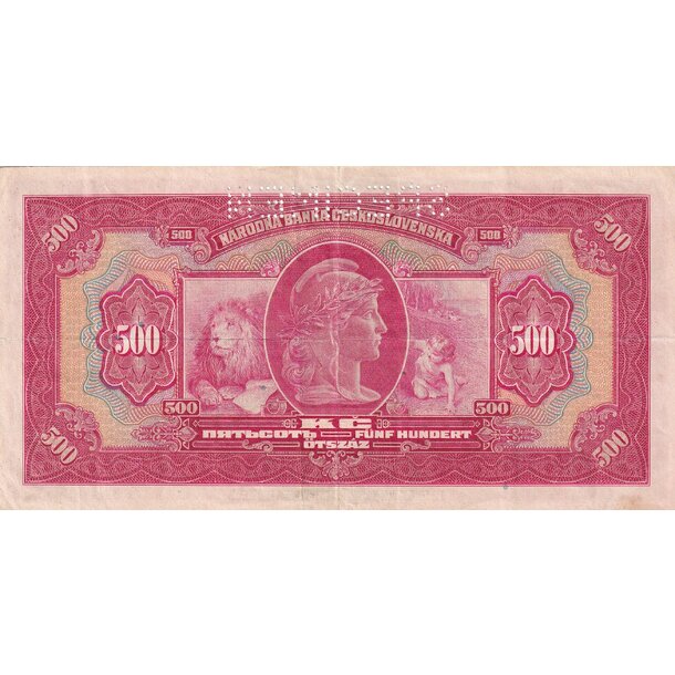 500 korún 1929 československo - séria e - 500 Korún 1929 F séria E - 24 perf. 1 x SPECIMEN hore-2