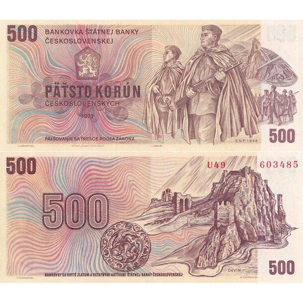 500 korún 1973 československo - séria u - 500-kcs-1973-U-UNC
