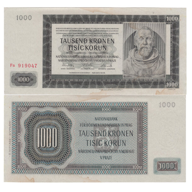 1000 korún 1942 protektorát čechy a morava - séria fa - Bankovka PČM 1000 Korún 1942 XF séria Fa - 15 -3