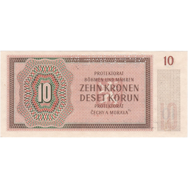 10 korún 1942 protektorát čechy a morava - specimen - Bankovka PČM 10 Korún 1942 AU - 8 -2