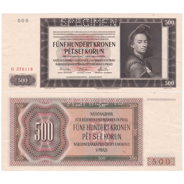 500 korún 1942 protektorát čechy a morava - séria g - Bankovka_PCM_500_Korun_1942_I._AU_seria_G_-_11_-3-2