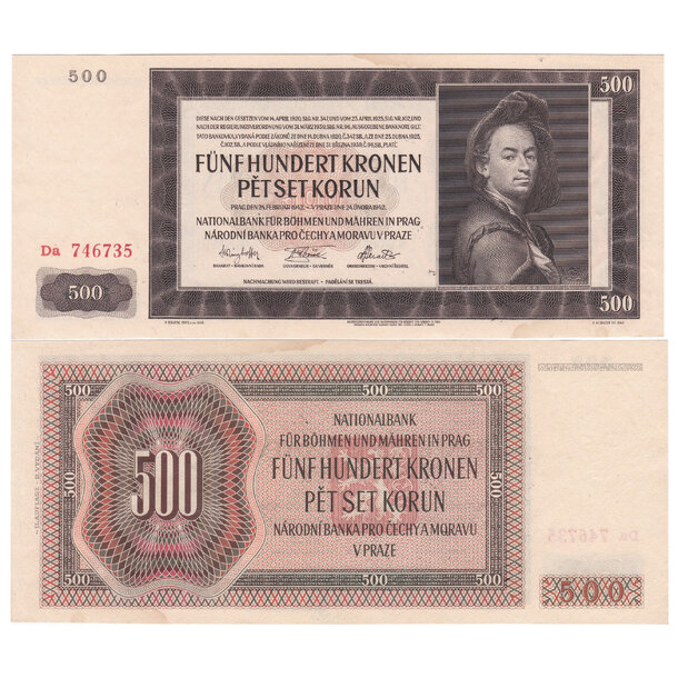 500 korún 1942 protektorát čechy a morava - séria da - Bankovka PČM 500 Korún 1942 II. XF séria Da - 12 -3