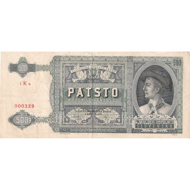 500 koruna 1941 slovenská republika - séria 1 kn - 500 Korún 1941 VF- séria 1Kn - 12 perf. 2 x SPECIMEN dole-1