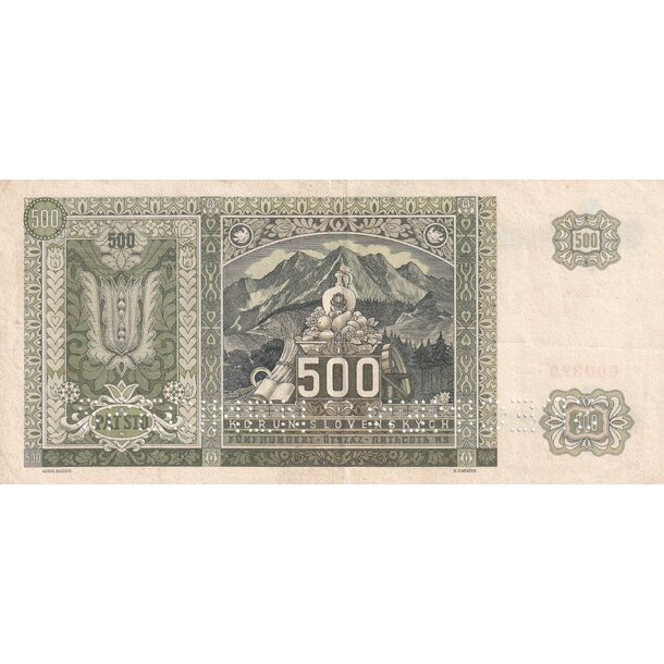 500 koruna 1941 slovenská republika - séria 1 kn - 500 Korún 1941 VF- séria 1Kn - 12 perf. 2 x SPECIMEN dole-2