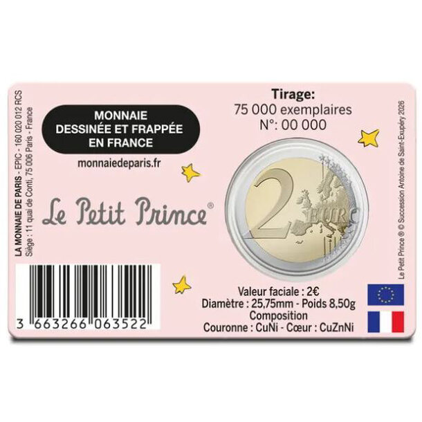 2 euro francúzsko 2026 - malý princ - kniha - francuzsko-2026-2-euro-maly-princ-kniha-coincard-2