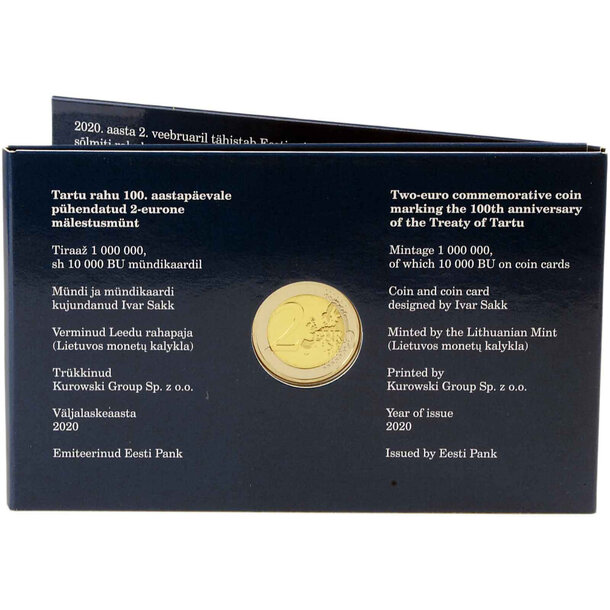 2 euro estónsko 2020 - mierová zmluva - coincard - 2-euro-estonsko-2020-tartu-coincard-3