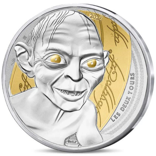 10 euro francúzsko 2026 - glum - kolorovaná - 10 euro Francúzsko 2026 - LOTR Golum - kolorovaná-1