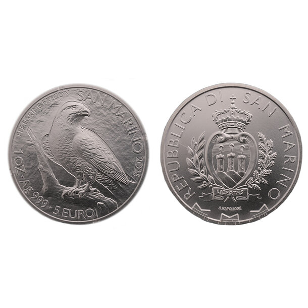 5 euro san maríno 2025 - peregrine falcon - x222 kopie