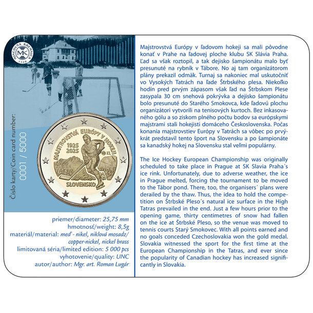 2 euro slovensko 2025 - majstrovstvá európy v hokeji - coincard - 2-euro-me-hokej-2025-coincard-2