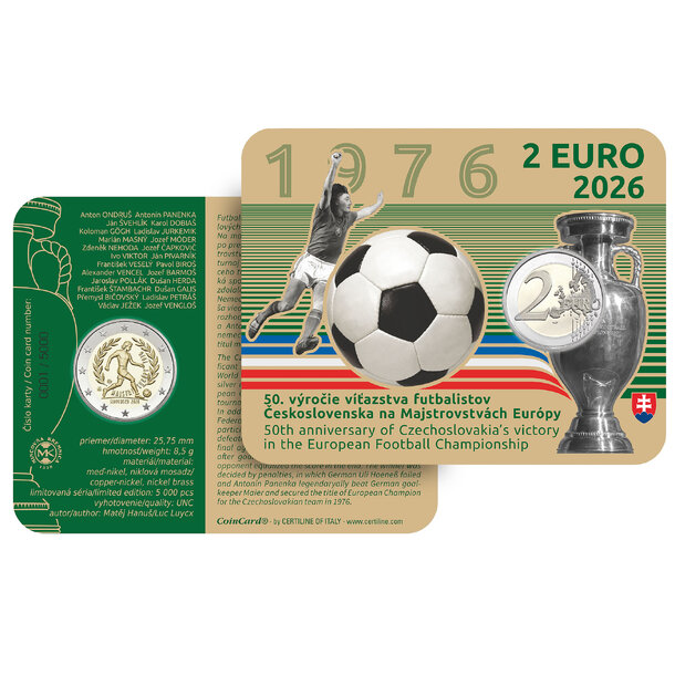 2 euro slovensko 2026 - víťazstvo futbalistov čsr na me - coincard - 2 euro Slovensko 2026 - Futbal - coincard-1
