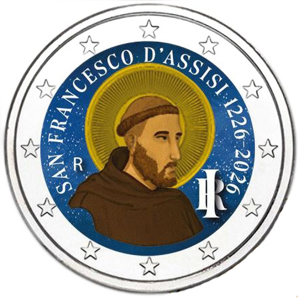 2 euro taliansko 2026 - františek z assisi - kolorovaná - 2-euro-talian_ko-2026-assisi-kolor_wipe_bg
