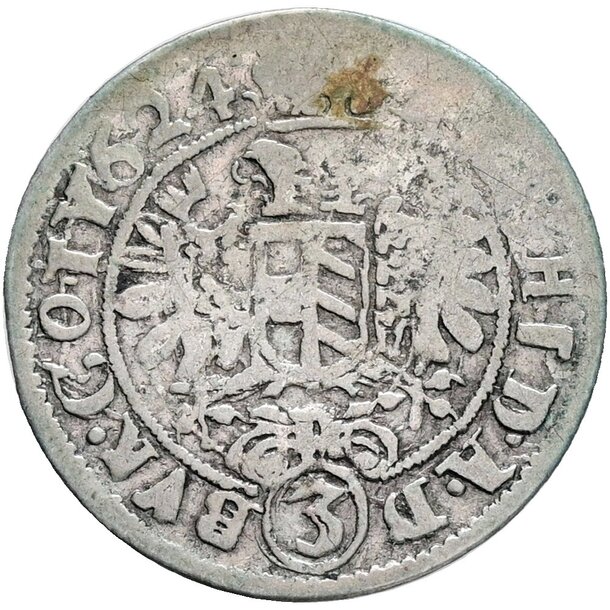 3 grajciar ferdinand ii. 1624 viedeň (w) - 3 Grajciar Ferdinand II. 1624 Viedeň W-2