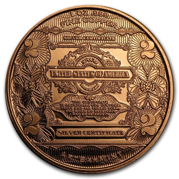 Medená minca bankovka georga washingtona 1 unca - 1oz-copper-2-usd-washington-banknote-round-reverse