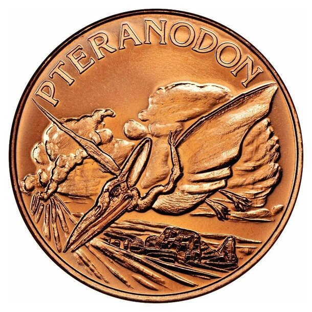 Medená minca pteranodon 1 unca - 1oz-copper-pterandon-round-obverse