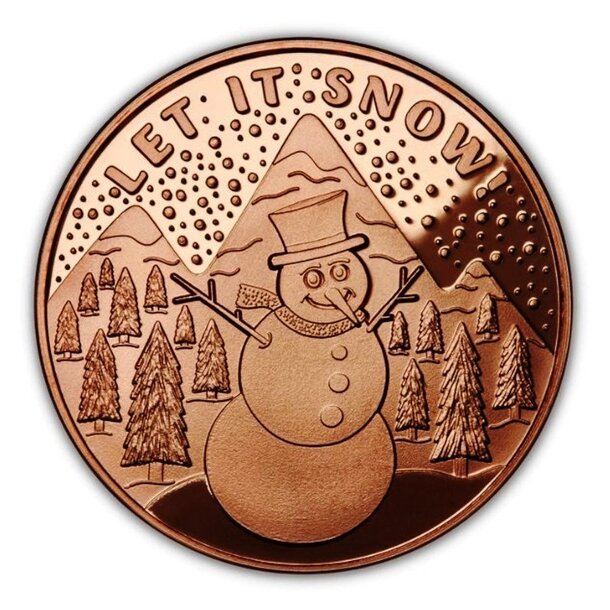 Medená minca snehuliak 1 unca - 1oz-copper-let-it-snow-snowman-round-obverse