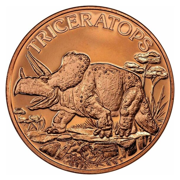 Medená minca triceratops 1 unca - 1oz-copper-triceratops-round-obverse
