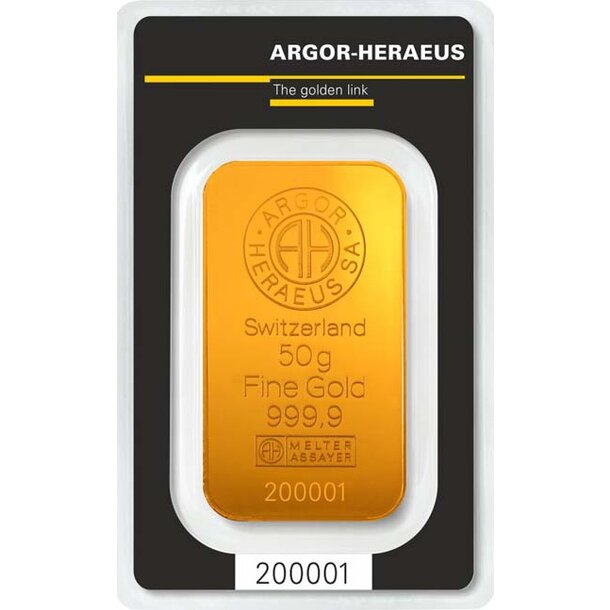 Zlatá tehlička argor-heraeus 50 g - 50g ztah
